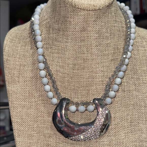 Chicos Elegant necklace silver toned beaded pave adjustable - Picture 1 of 3